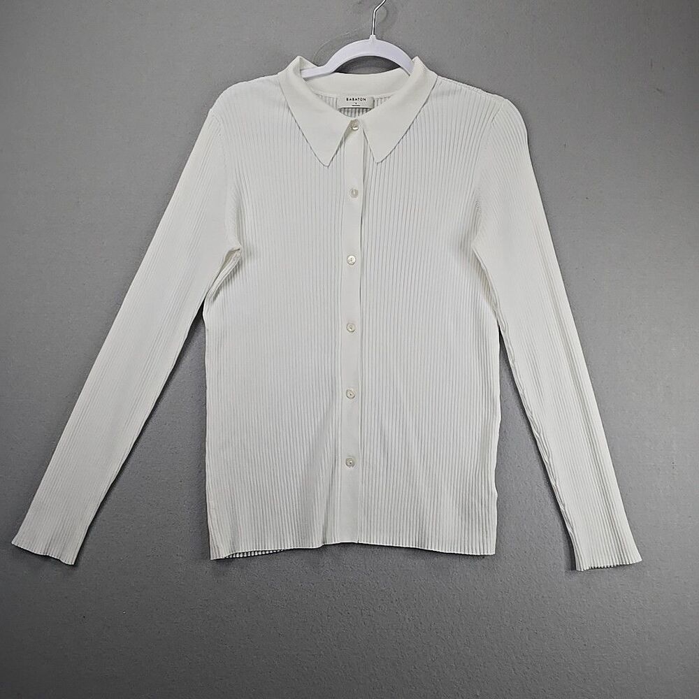 Babaton White Ribbed Button‑Front Cardigan - Picture 2 of 11